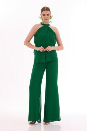 Emerald Chiffon Halter Jumpsuit - 1