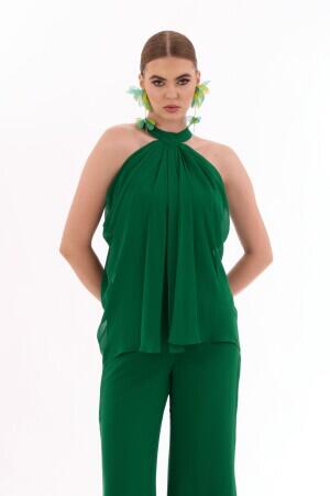 Emerald Chiffon Halter Jumpsuit - 2