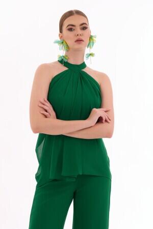 Emerald Chiffon Halter Jumpsuit - 3