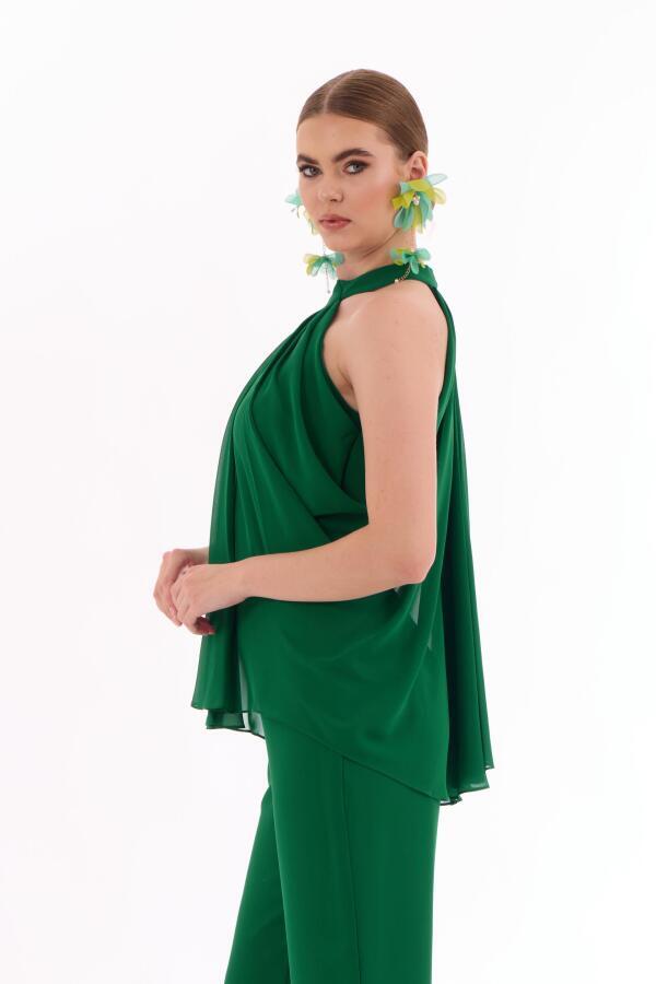 Emerald Chiffon Halter Jumpsuit - 4