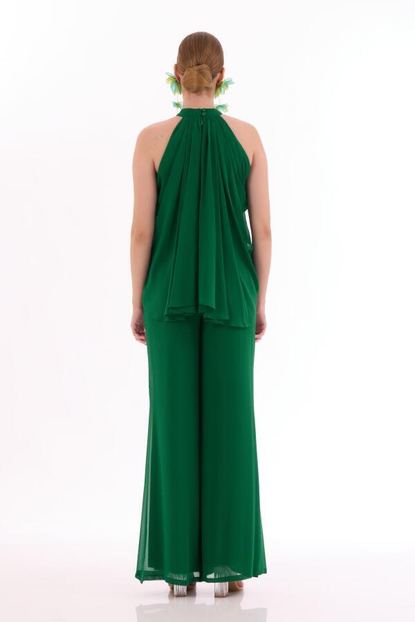 Emerald Chiffon Halter Jumpsuit - 6